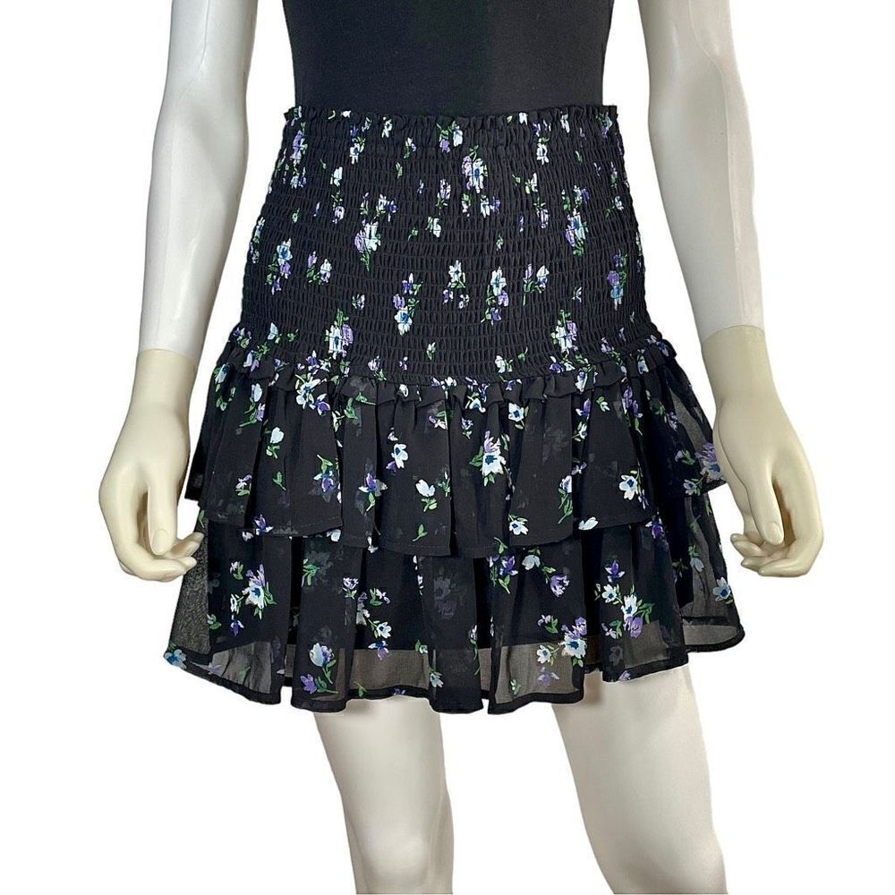 WAYF Black Floral Ruffled Mini Skirt Women's Medium - Picture 6 of 6